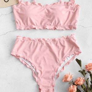 ZAFUL lettuce frilled bandeau bikini set